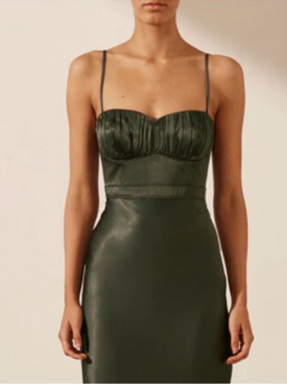 Shona Joy Olive Green Strapless Bustier Midi Dress